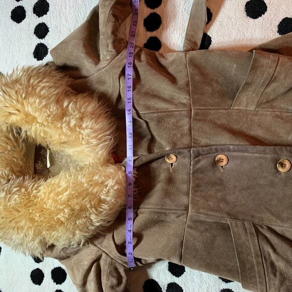 Vintage 70s Sears Suede Penny Lane Coat Faux Fur Collar Lined Belted Overcoat - Picture 12 of 16